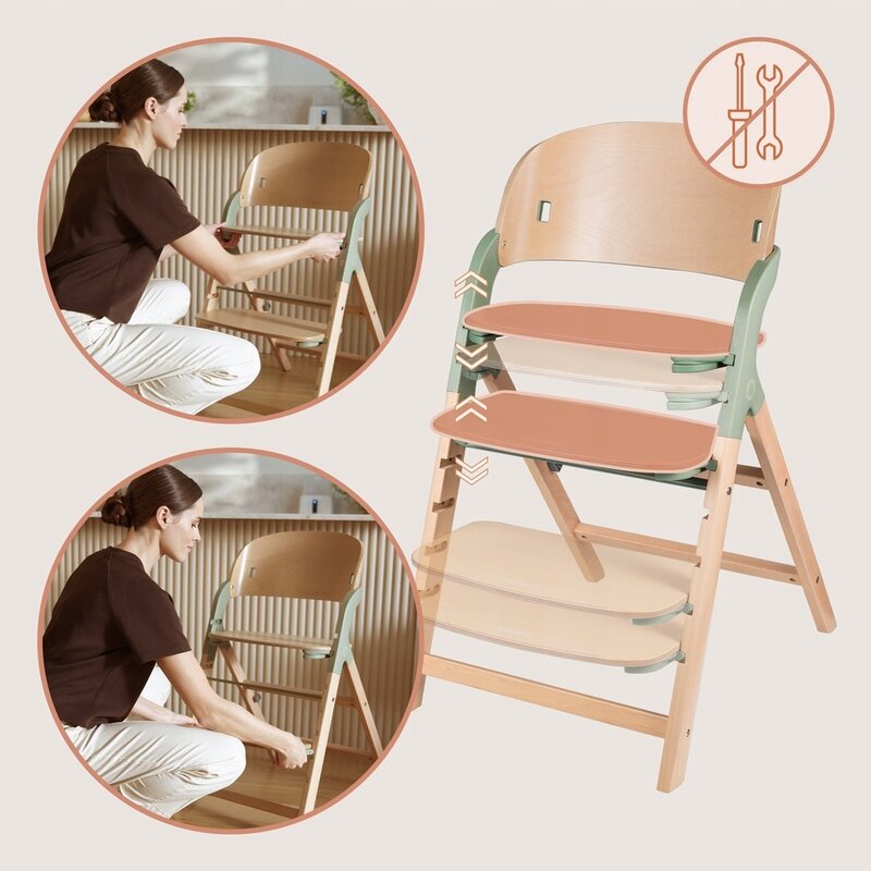 Scaun de masa multifunctional Megan, Lionelo, Din lemn de fag, 6 luni- adult, Reglabil pe inaltime, Husa impermeabila, Tavita silicon, Suport de picioare reglabil, Greutate maxima 110 Kg, Verde