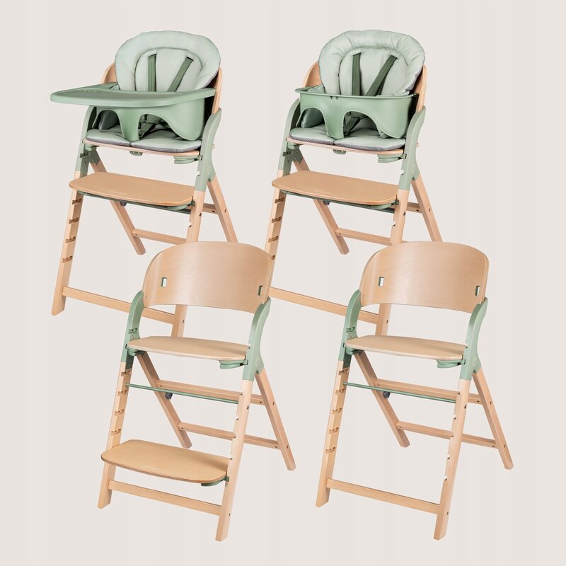 Scaun de masa multifunctional Megan, Lionelo, Din lemn de fag, 6 luni- adult, Reglabil pe inaltime, Husa impermeabila, Tavita silicon, Suport de picioare reglabil, Greutate maxima 110 Kg, Verde