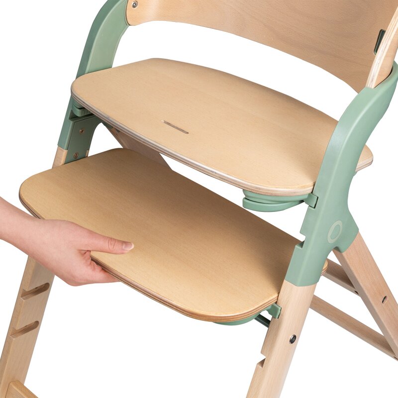 Scaun de masa multifunctional Megan, Lionelo, Din lemn de fag, 6 luni- adult, Reglabil pe inaltime, Husa impermeabila, Tavita silicon, Suport de picioare reglabil, Greutate maxima 110 Kg, Verde