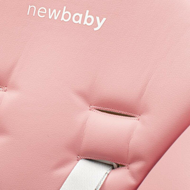 Scaun de masa, New Baby, Muka, Pliabil, Pana la 15 kg, Reglabil pe inaltime in 5 trepte, Reglare suport pentru picioare in 3 trepte, 6-36 luni, Dusty Pink