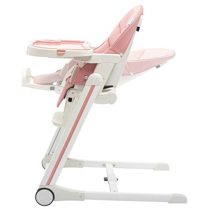Scaun de masa, New Baby, Muka, Pliabil, Pana la 15 kg, Reglabil pe inaltime in 5 trepte, Reglare suport pentru picioare in 3 trepte, 6-36 luni, Dusty Pink