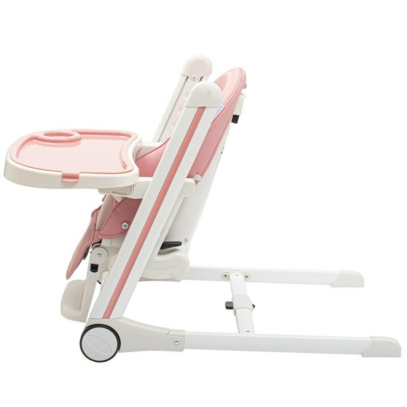 Scaun de masa, New Baby, Muka, Pliabil, Pana la 15 kg, Reglabil pe inaltime in 5 trepte, Reglare suport pentru picioare in 3 trepte, 6-36 luni, Dusty Pink