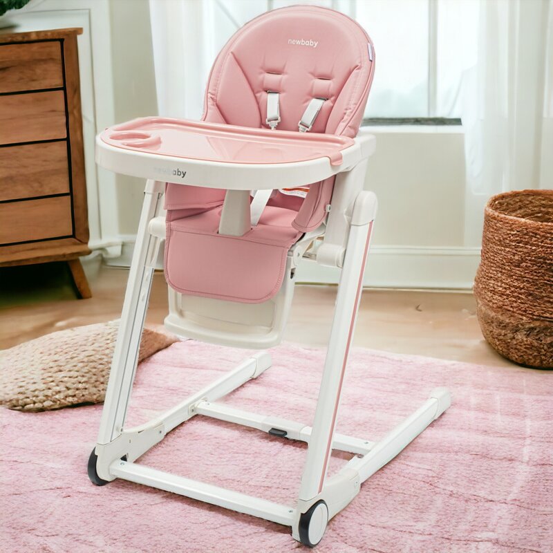 Scaun de masa, New Baby, Muka, Pliabil, Pana la 15 kg, Reglabil pe inaltime in 5 trepte, Reglare suport pentru picioare in 3 trepte, 6-36 luni, Dusty Pink