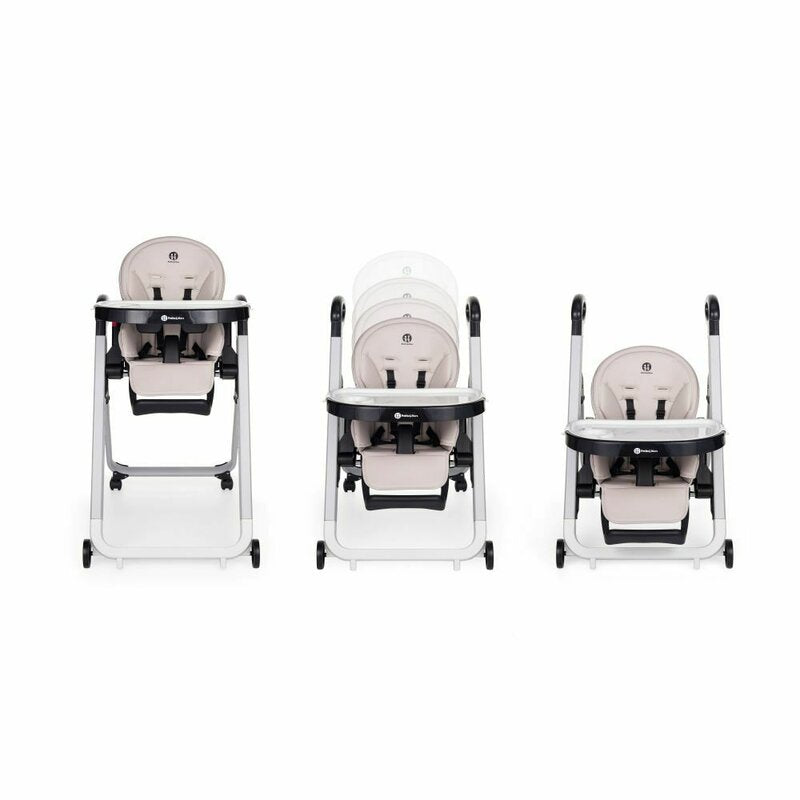 Scaun de masa, Petite&Mars, Tasty, Multifunctional, Pana la 15 kg, Reglabil pe inaltime in 7 pozitii, Spatar reglabil pana la 175 grade, Suport picioare si tavita reglabile, Cu roti, Aluminiu, Jasmine Honey