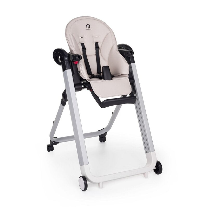 Scaun de masa, Petite&Mars, Tasty, Multifunctional, Pana la 15 kg, Reglabil pe inaltime in 7 pozitii, Spatar reglabil pana la 175 grade, Suport picioare si tavita reglabile, Cu roti, Aluminiu, Jasmine Honey