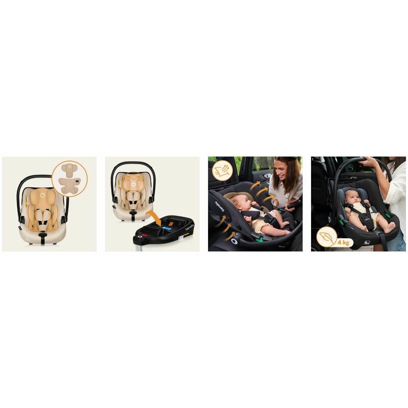 Scoica auto, Lionelo, i-Size Astrid, 0-13 Kg, 40-87 cm, Cu maner si capotina reglabile, Cu protectie laterala avansata, Salteluta confortabila, Testat ADAC, Conform cu standardul european de securitate R129, Bej