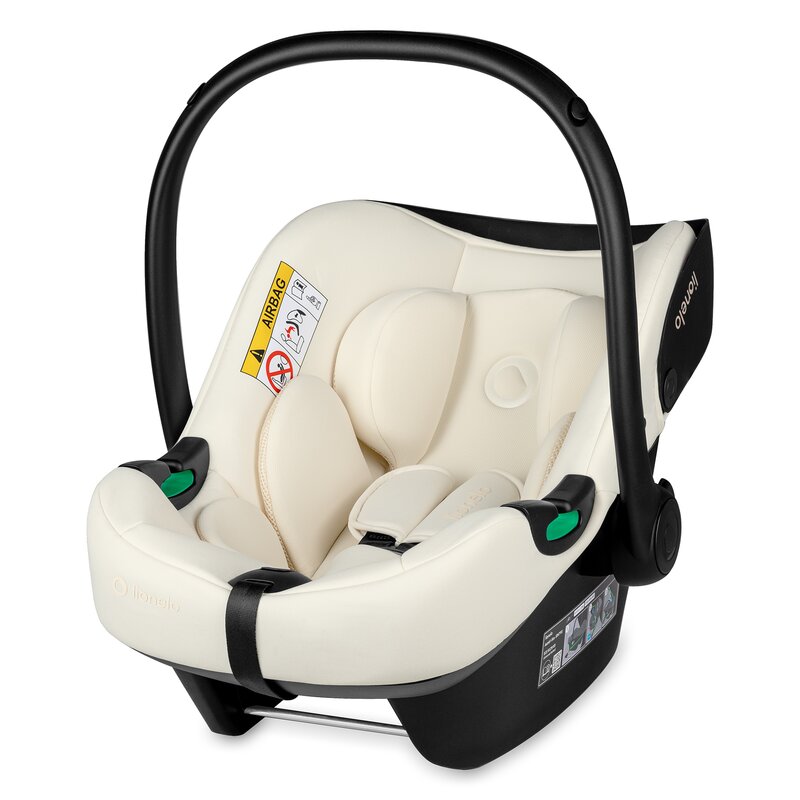 Scoica auto, Lionelo, i-Size Astrid, 0-13 Kg, 40-87 cm, Cu maner si capotina reglabile, Cu protectie laterala avansata, Salteluta confortabila, Testat ADAC, Conform cu standardul european de securitate R129, Crem