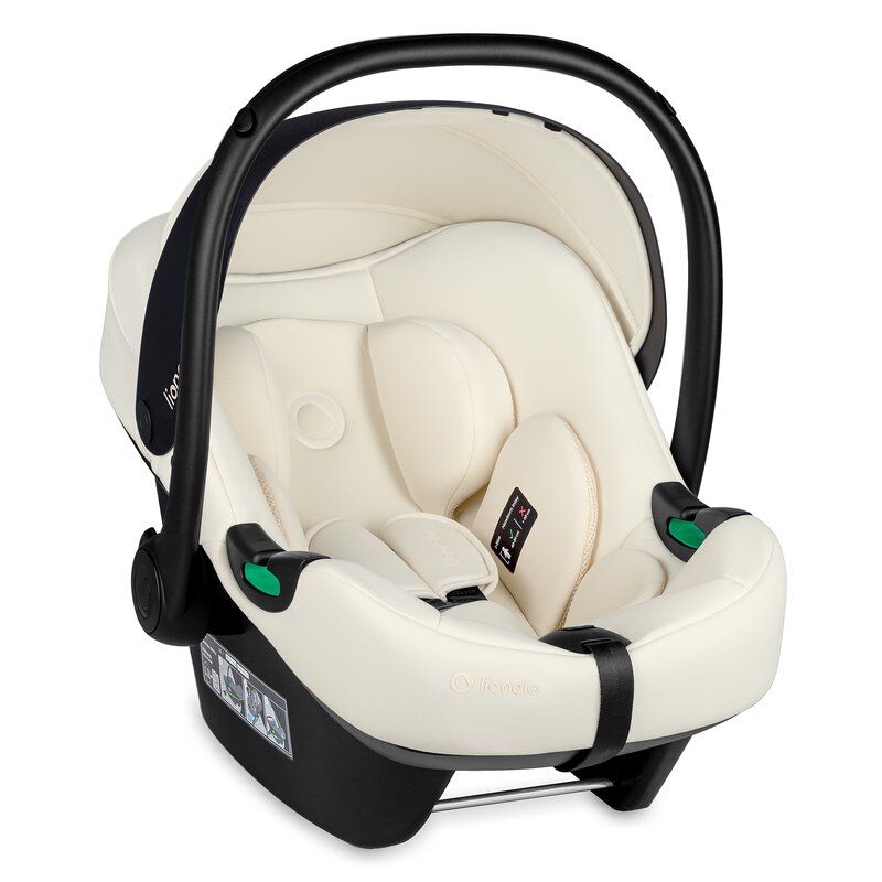 Scoica auto, Lionelo, i-Size Astrid, 0-13 Kg, 40-87 cm, Cu maner si capotina reglabile, Cu protectie laterala avansata, Salteluta confortabila, Testat ADAC, Conform cu standardul european de securitate R129, Crem
