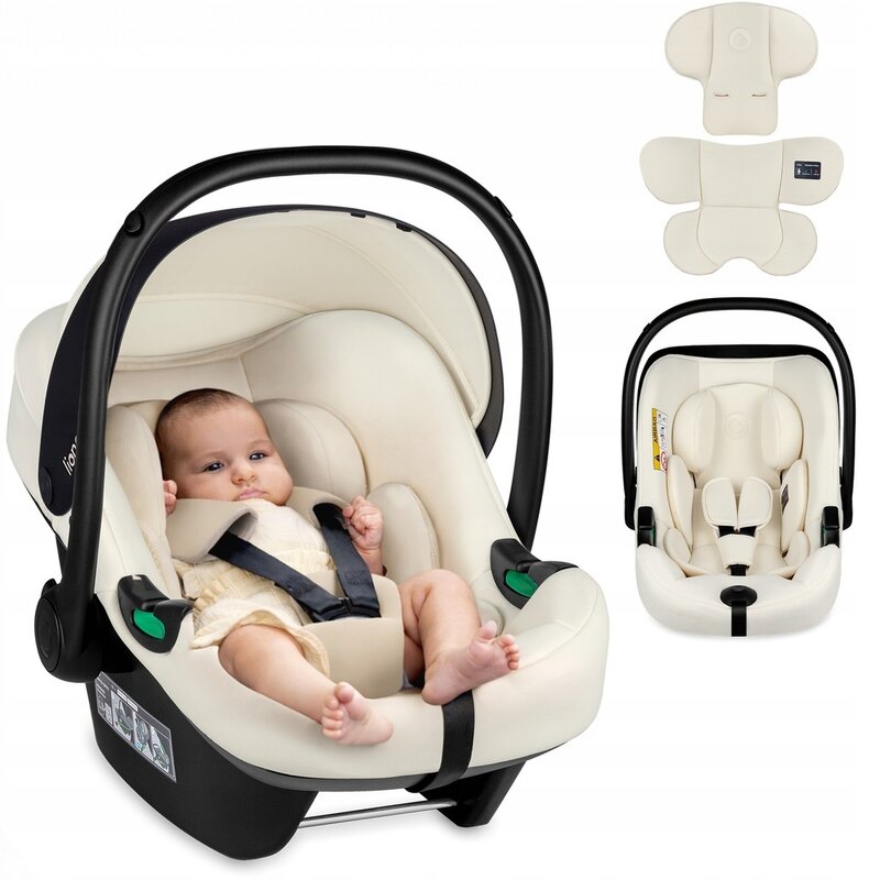 Scoica auto, Lionelo, i-Size Astrid, 0-13 Kg, 40-87 cm, Cu maner si capotina reglabile, Cu protectie laterala avansata, Salteluta confortabila, Testat ADAC, Conform cu standardul european de securitate R129, Crem