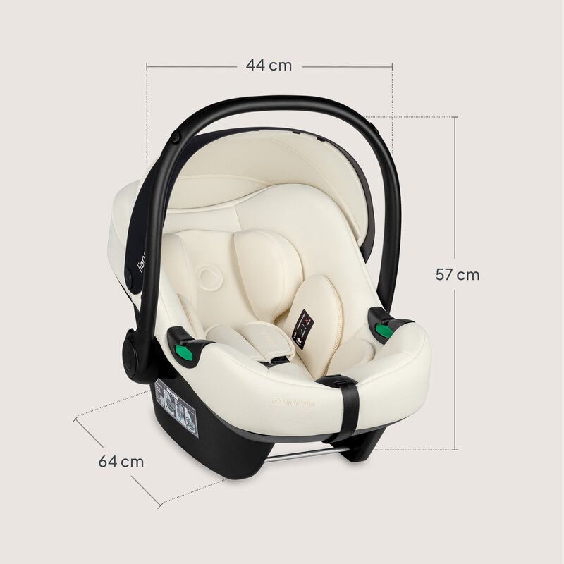 Scoica auto, Lionelo, i-Size Astrid, 0-13 Kg, 40-87 cm, Cu maner si capotina reglabile, Cu protectie laterala avansata, Salteluta confortabila, Testat ADAC, Conform cu standardul european de securitate R129, Crem