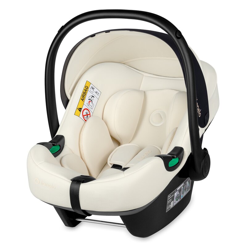 Scoica auto, Lionelo, i-Size Astrid, 0-13 Kg, 40-87 cm, Cu maner si capotina reglabile, Cu protectie laterala avansata, Salteluta confortabila, Testat ADAC, Conform cu standardul european de securitate R129, Crem
