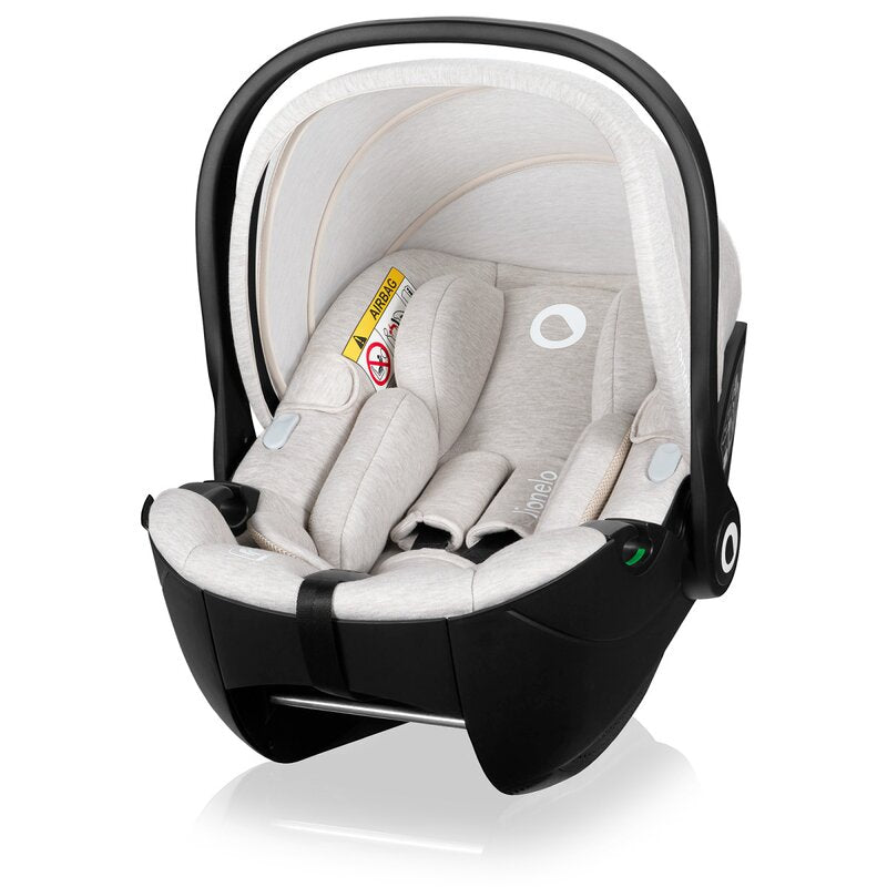 Scoica auto, Lionelo, Moxie, i-Size, 40-87 cm, Tetiera reglabila, intarita cu spuma de memorie, Carcasa ventilata, Din bambus, Protectie avansata, Conform cu R129, Bej