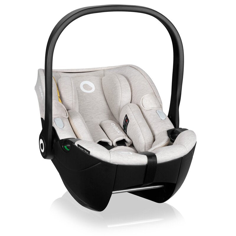 Scoica auto, Lionelo, Moxie, i-Size, Include baza rotativa 360 cu picior de fixare, 40-87 cm, Tetiera reglabila, intarita cu spuma de memorie, Carcasa ventilata, Din bambus, Protectie avansata, Conform R129, Bej