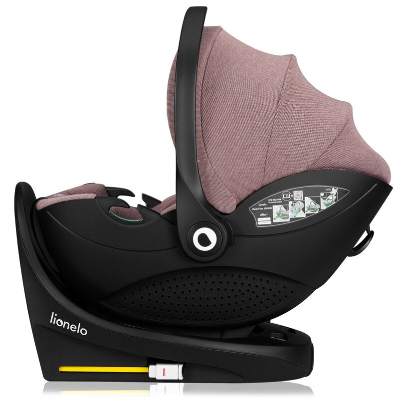 Scoica auto, Lionelo, Moxie, i-Size, Include baza rotativa 360 cu picior de fixare, 40-87 cm, Tetiera reglabila, intarita cu spuma de memorie, Carcasa ventilata, Din bambus, Protectie avansata, Conform R129, Mov