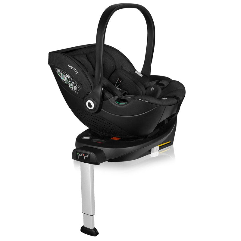 Scoica auto, Lionelo, Moxie, i-Size, Include baza rotativa 360 cu picior de fixare, 40-87 cm, Tetiera reglabila, intarita cu spuma de memorie, Carcasa ventilata, Din bambus, Protectie avansata, Conform R129, Negru