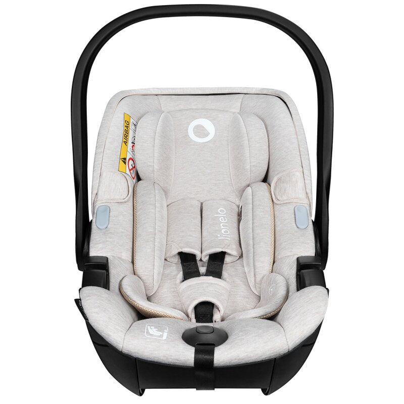 Scoica auto, Lionelo, Moxie, i-Size, Include baza rotativa 360 cu picior de fixare, 40-87 cm, Tetiera reglabila, intarita cu spuma de memorie, Carcasa ventilata, Din bambus, Protectie avansata, Conform R129, Bej