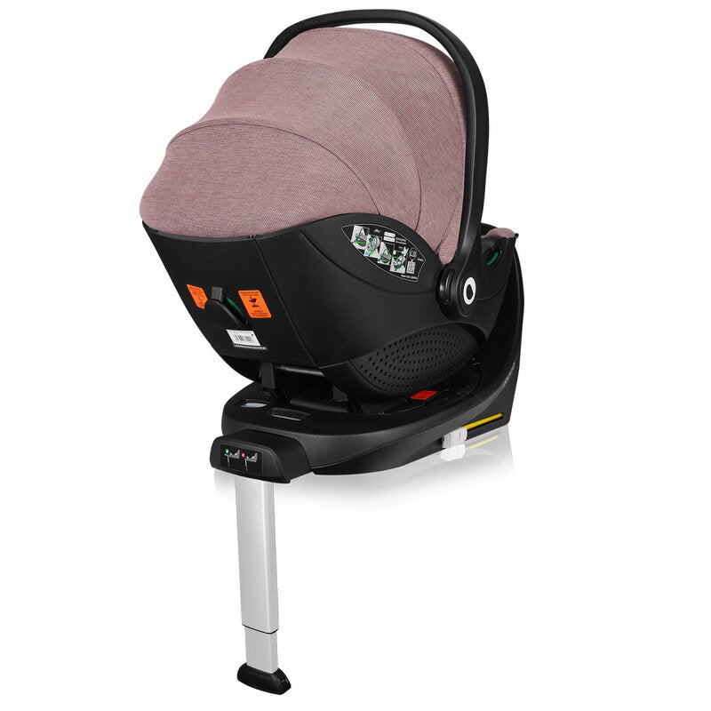 Scoica auto, Lionelo, Moxie, i-Size, Include baza rotativa 360 cu picior de fixare, 40-87 cm, Tetiera reglabila, intarita cu spuma de memorie, Carcasa ventilata, Din bambus, Protectie avansata, Conform R129, Mov