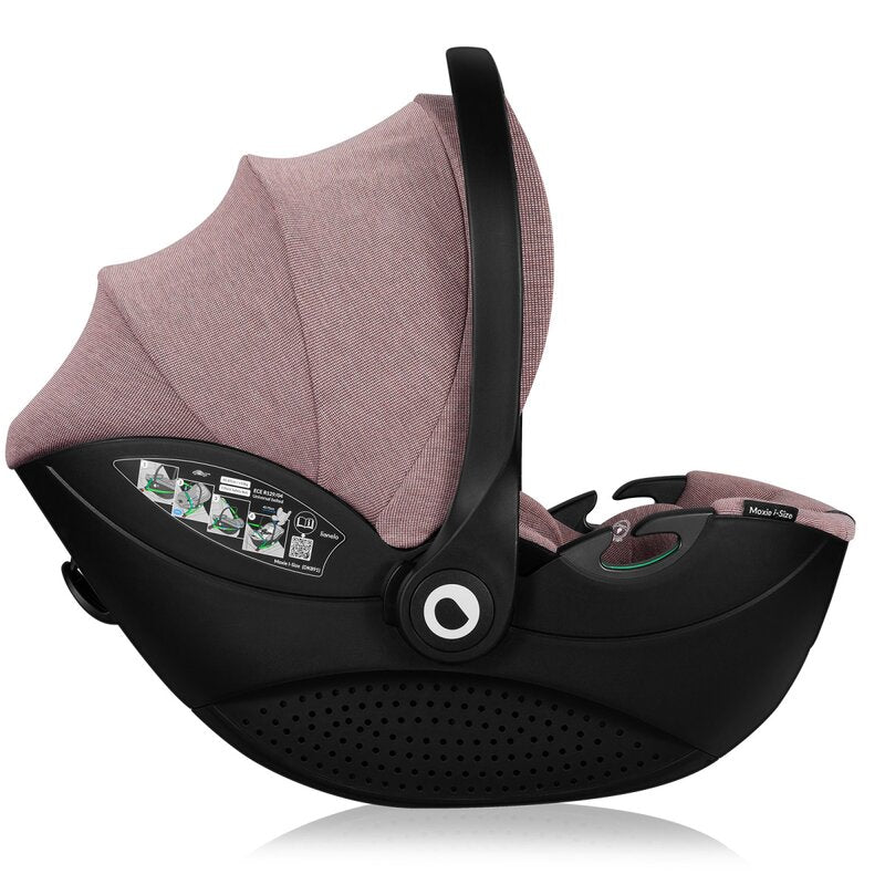 Scoica auto, Lionelo, Moxie, i-Size, Include baza rotativa 360 cu picior de fixare, 40-87 cm, Tetiera reglabila, intarita cu spuma de memorie, Carcasa ventilata, Din bambus, Protectie avansata, Conform R129, Mov