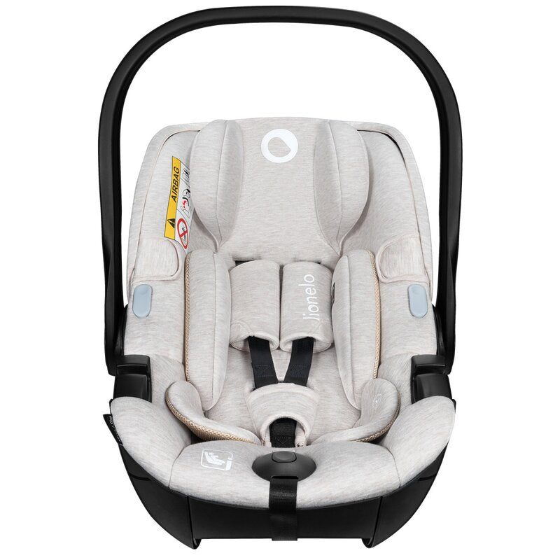 Scoica auto, Lionelo, Moxie, i-Size, Include baza rotativa 360 cu picior de fixare, 40-87 cm, Tetiera reglabila, intarita cu spuma de memorie, Carcasa ventilata, Din bambus, Protectie avansata, Conform R129, Bej