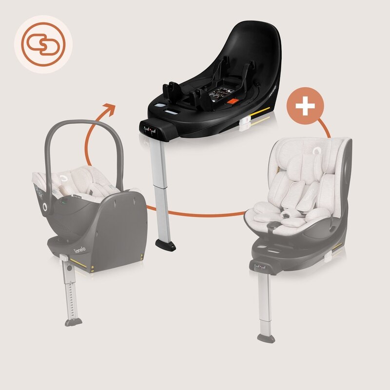 Scoica auto, Lionelo, Moxie, i-Size, Include baza rotativa 360 cu picior de fixare, 40-87 cm, Tetiera reglabila, intarita cu spuma de memorie, Carcasa ventilata, Din bambus, Protectie avansata, Conform R129, Bej