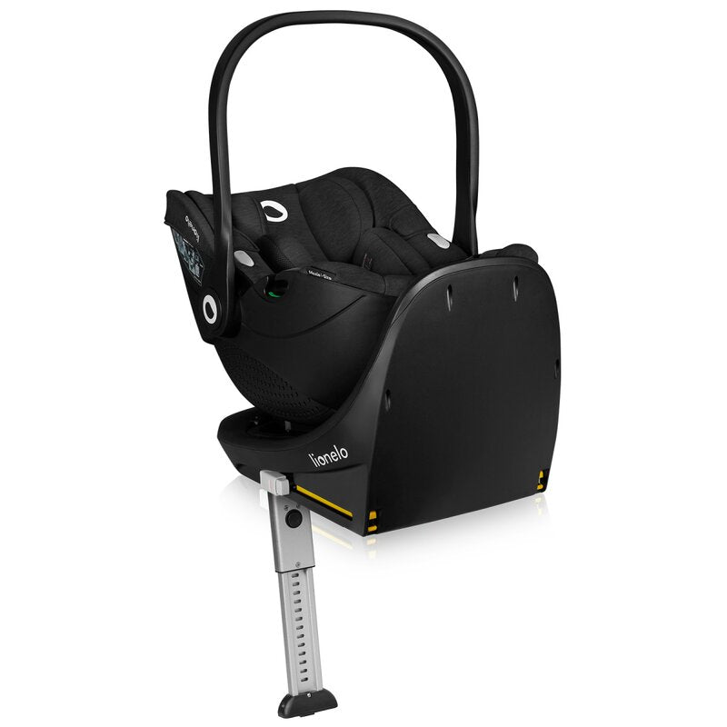 Scoica auto, Lionelo, Moxie, i-Size, Include baza rotativa 360 cu picior de fixare, 40-87 cm, Tetiera reglabila, intarita cu spuma de memorie, Carcasa ventilata, Din bambus, Protectie avansata, Conform R129, Negru