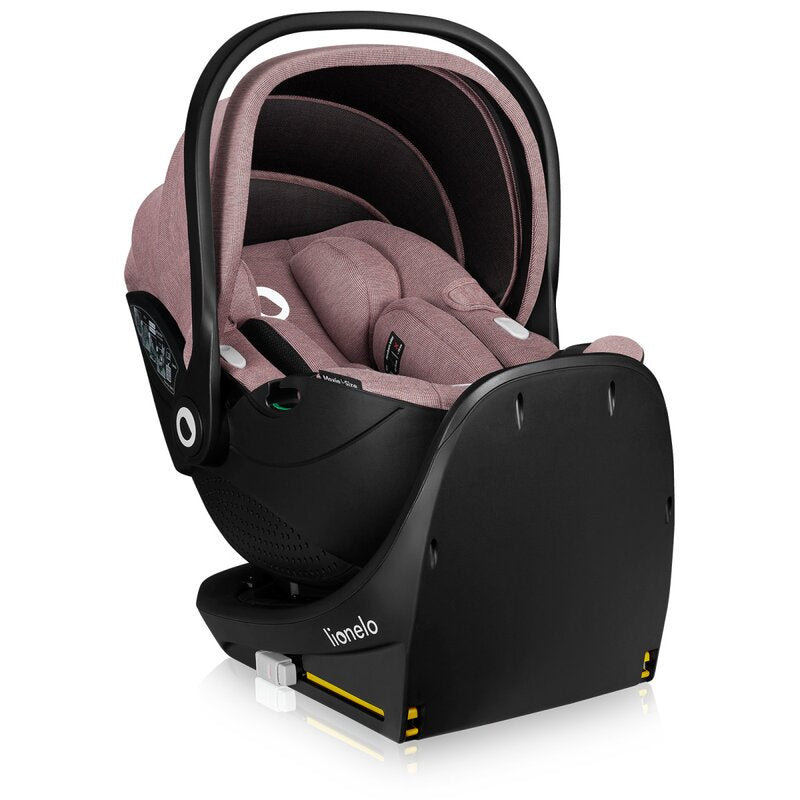 Scoica auto, Lionelo, Moxie, i-Size, Include baza rotativa 360 cu picior de fixare, 40-87 cm, Tetiera reglabila, intarita cu spuma de memorie, Carcasa ventilata, Din bambus, Protectie avansata, Conform R129, Mov