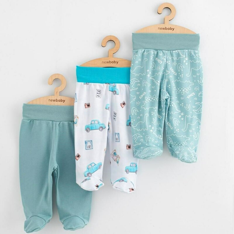 Set 3 piese, New Baby, Classic II, Include 3 perechi de pantalonasi cu botosei, Marime 62, Din bumbac 100%, Blue