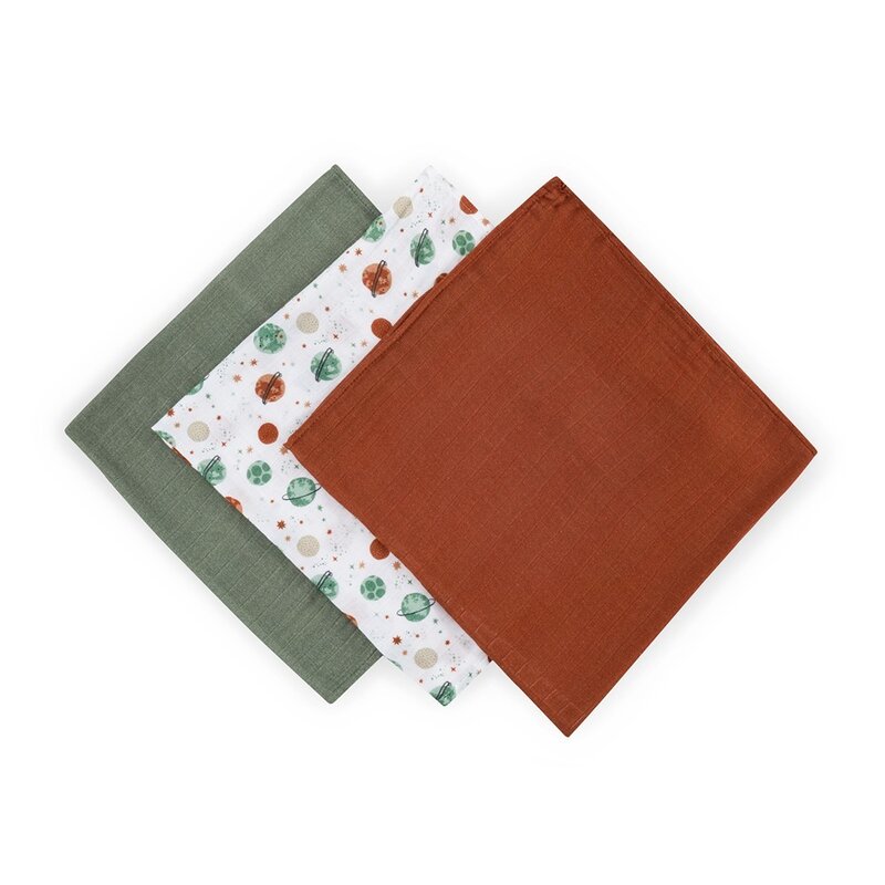 Set 3 scutece, Petite&Mars, Moussy, Din muselina de bambus, Hipoalergenice, 68 x 68 cm, Certificate Oeko Tex Standard 100, Celestial Planets