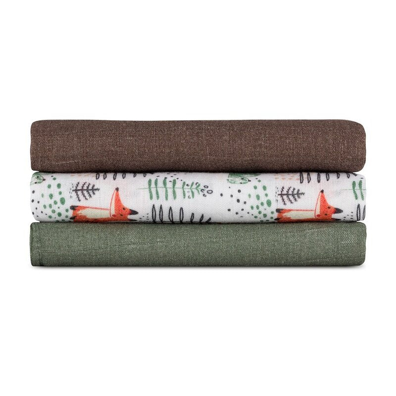Set 3 scutece, Petite&Mars, Moussy, Din muselina de bambus, Hipoalergenice, 68 x 68 cm, Certificate Oeko Tex Standard 100, Forest Fox