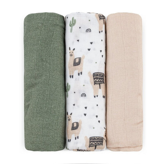 Set 3 scutece, Petite&Mars, Moussy, Din muselina de bambus, Hipoalergenice, 68 x 68 cm, Certificate Oeko Tex Standard 100, Lama Vibes
