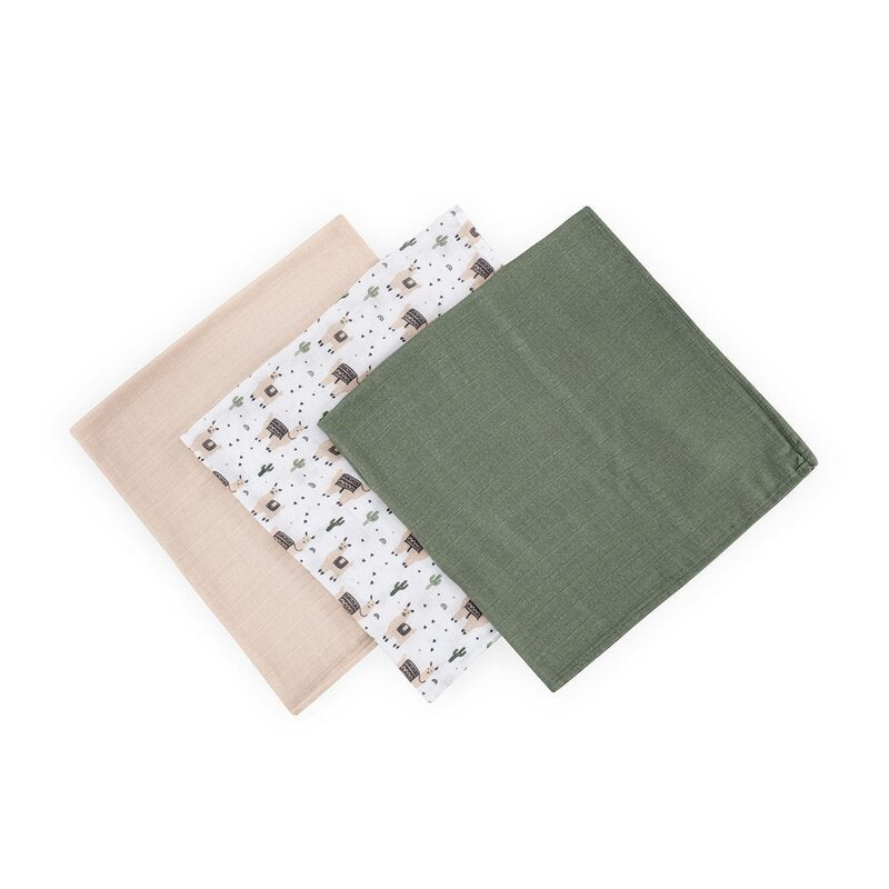 Set 3 scutece, Petite&Mars, Moussy, Din muselina de bambus, Hipoalergenice, 68 x 68 cm, Certificate Oeko Tex Standard 100, Lama Vibes