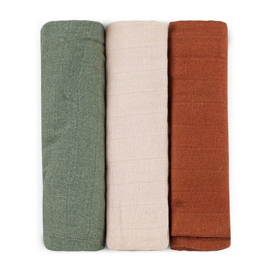 Set 3 scutece, Petite&Mars, Moussy, Din muselina de bambus, Hipoalergenice, 68 x 68 cm, Certificate Oeko Tex Standard 100, Earth Tones