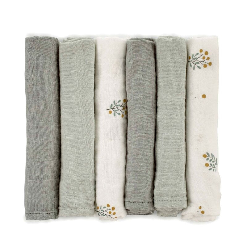 Set 6 scutece, Jane, Din muselina de bambus, Hipoalergenice, 35 x 35 cm, Botanic