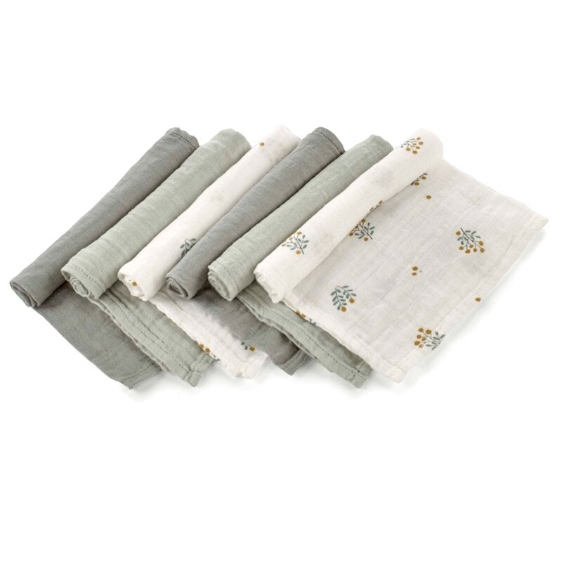 Set 6 scutece, Jane, Din muselina de bambus, Hipoalergenice, 35 x 35 cm, Botanic