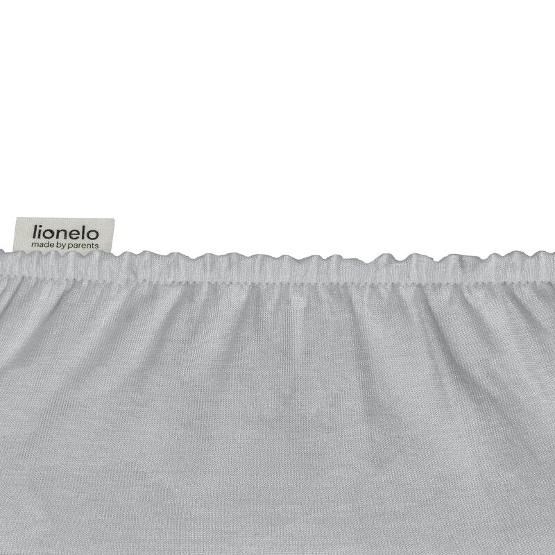 Set cearceafuri cu elastic, Lionelo, 80x42 cm, Pentru co-sleepere, Pentru saltele de max. 10 cm inaltime, Din bambus, Usor de spalat, 30 grade, Fara calcare, Ecologic, Alb/Gri
