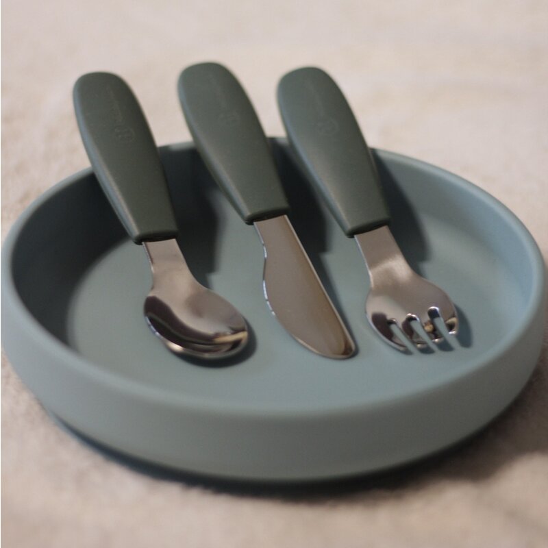 Set complet tacamuri, Petite&Mars, Take&Match, Din silicon si otel inoxidabil, Fara BPA, 12 luni+, Verde