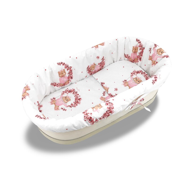 Set pentru landou/cosulet, MimiNu, Cu protectie, saltea si pernuta, Din bumbac certificat Oeko Tex Standard 100, Design, Betty