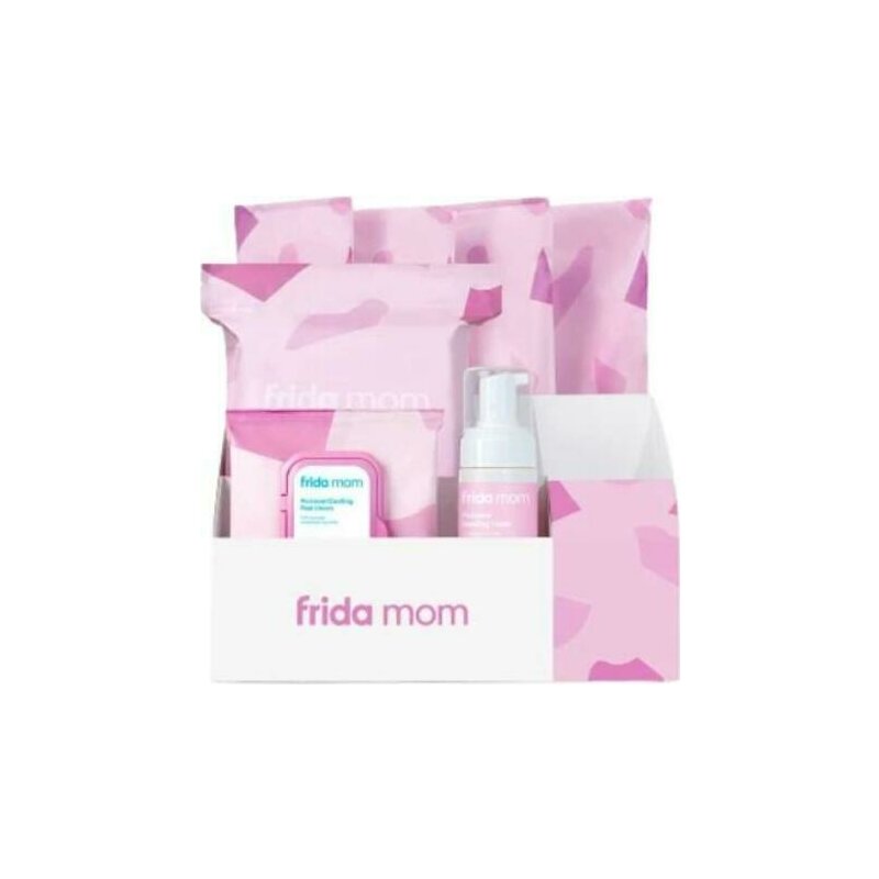 Set postnatal pentru maternitate, Frida Mom, Must Have, 4 bucati chiloti postpartum, 4 tampoane Ice Maxi, 24 tampoane racoritoare, Spuma pentru recuperare 150 ml, Sac depozitare, XS-XL