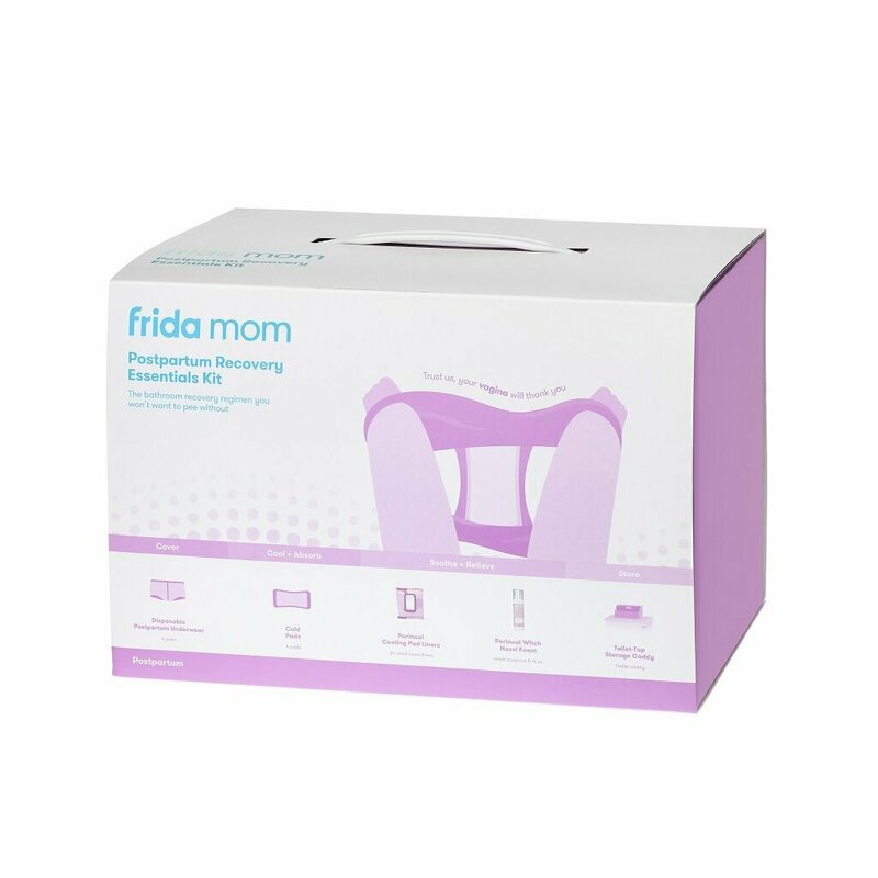 Set postnatal pentru maternitate, Frida Mom, Must Have, 4 bucati chiloti postpartum, 4 tampoane Ice Maxi, 24 tampoane racoritoare, Spuma pentru recuperare 150 ml, Sac depozitare, XS-XL