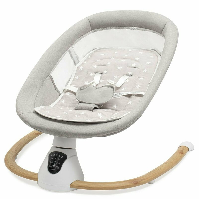 Sezlong balansoar, New Baby, Smart, Pana la 9 kg, Include cronometru si detector de miscare, Cu 5 viteze de leganare, Cu sunete si melodii, Cu 2 jucarii, 0 lun+, Grey
