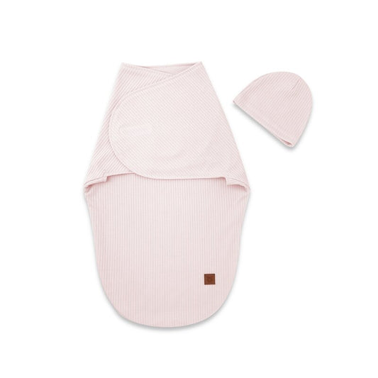 Sistem de infasare si caciulita, MimiNu, Pentru bebe, 0 - 3 luni, Leo, Din bumbac interlock certificat Oeko Tex Standard 100, Soft Powdery Pink