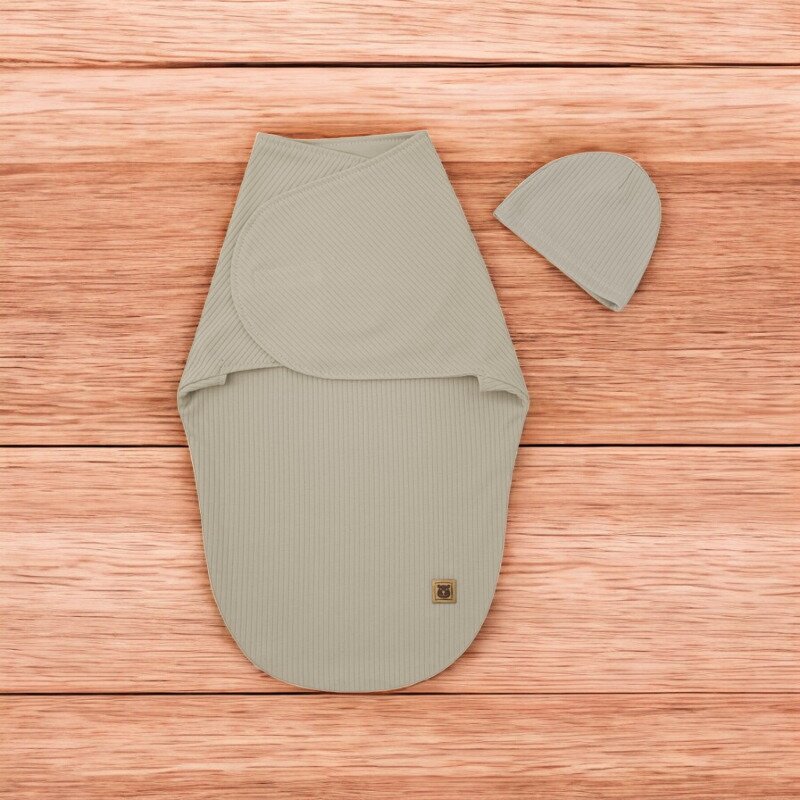 Sistem de infasare si caciulita, MimiNu, Pentru bebe, 0 - 3 luni, Leo, Din bumbac interlock certificat Oeko Tex Standard 100, Soft Mocha