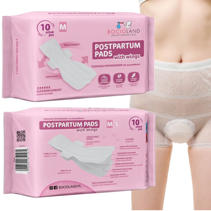 Tampoane absorbante postnatale, Bocioland, Ultra moi, 6 straturi, M, 10 buc
