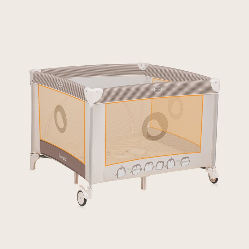 Tarc de joaca copii, Lionelo, Bonnie, Pana la 15 kg, 100 x 100 cm, Pliere compacta, Include geanta de transport, Din plasa, Cu intrare laterala cu fermoar, Cu roti, Cu salteluta din spuma, Conform cu EN12227, Bej