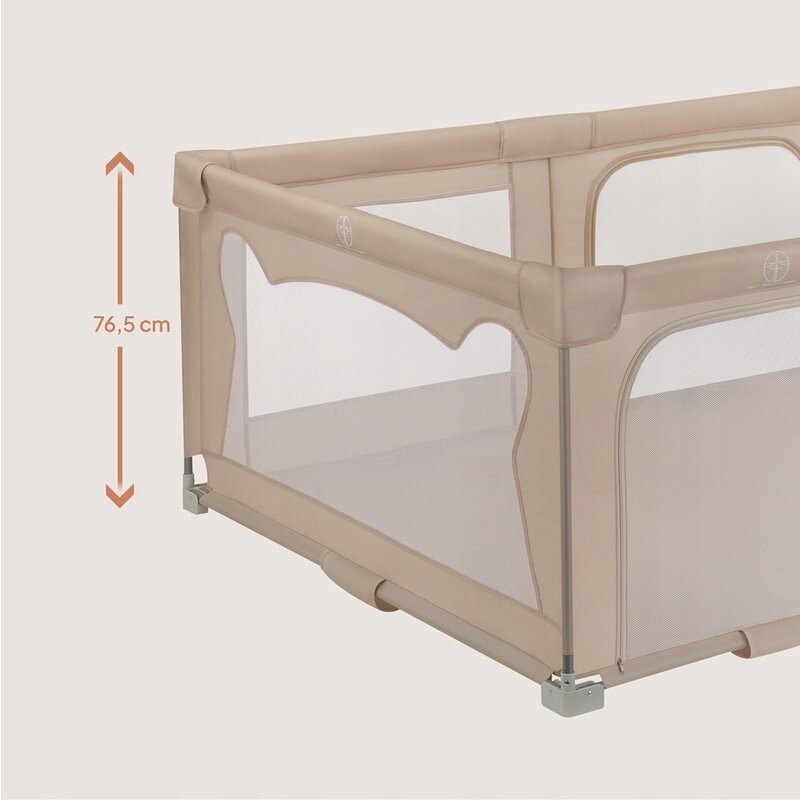 Tarc de joaca copii, Lionelo, Florence Easy Fold, 150 x 180 x 75 cm, Pliere, depliere automata, Include geanta de transport, Din plasa, Cu doua intrari laterale, 0-48 luni, Conform cu EN12227, Bej