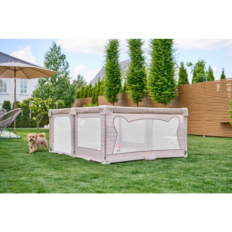 Tarc de joaca copii, Lionelo, Florence Easy Fold, 150 x 180 x 75 cm, Pliere, depliere automata, Include geanta de transport, Din plasa, Cu doua intrari laterale, 0-48 luni, Conform cu EN12227, Bej