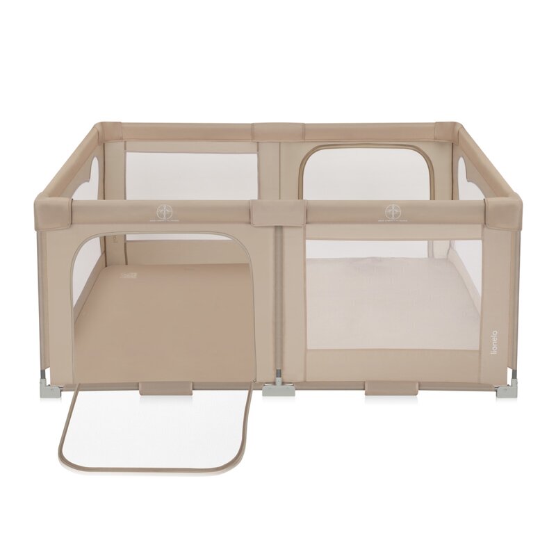 Tarc de joaca copii, Lionelo, Florence Easy Fold, 150 x 180 x 75 cm, Pliere, depliere automata, Include geanta de transport, Din plasa, Cu doua intrari laterale, 0-48 luni, Conform cu EN12227, Bej
