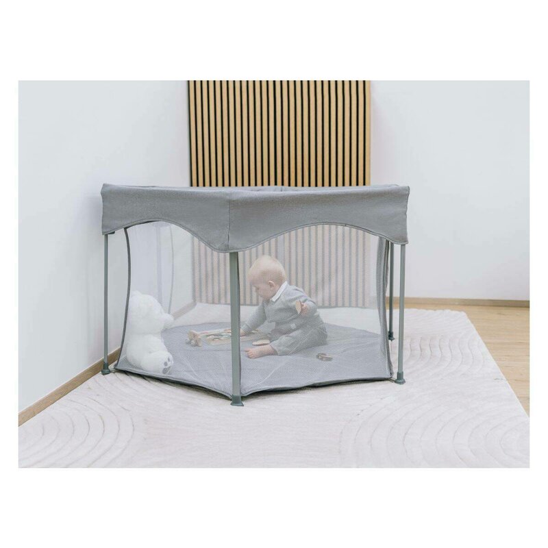 Tarc de joaca, FreeON, Hexagon, Pliabil, Intrare cu fermoar, Cu geanta de transport, 117 x 74 cm, Grey