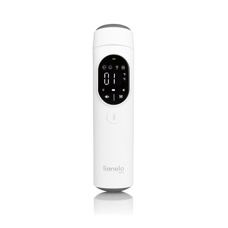 Termometru, Lionelo, FeverScan, Cu infrarosu, Fara contact, Rezultat ultrarapid, Potrivit si pentru alimente, Cu 4 moduri de functionare, Cu indicator LED si alarma sonora, Cu husa de depozitare