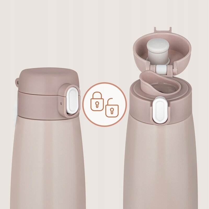 Termos inteligent cu incalzire, Lionelo, ThermUp Bottle, Incalzeste in 3.5 min, Mentine temperatura pana la 20 h, Constructie vidata cu 5 straturi, Capacitate 350 ml, USB-C, 5 setari de temperatura: 37-55°C, Roz nude